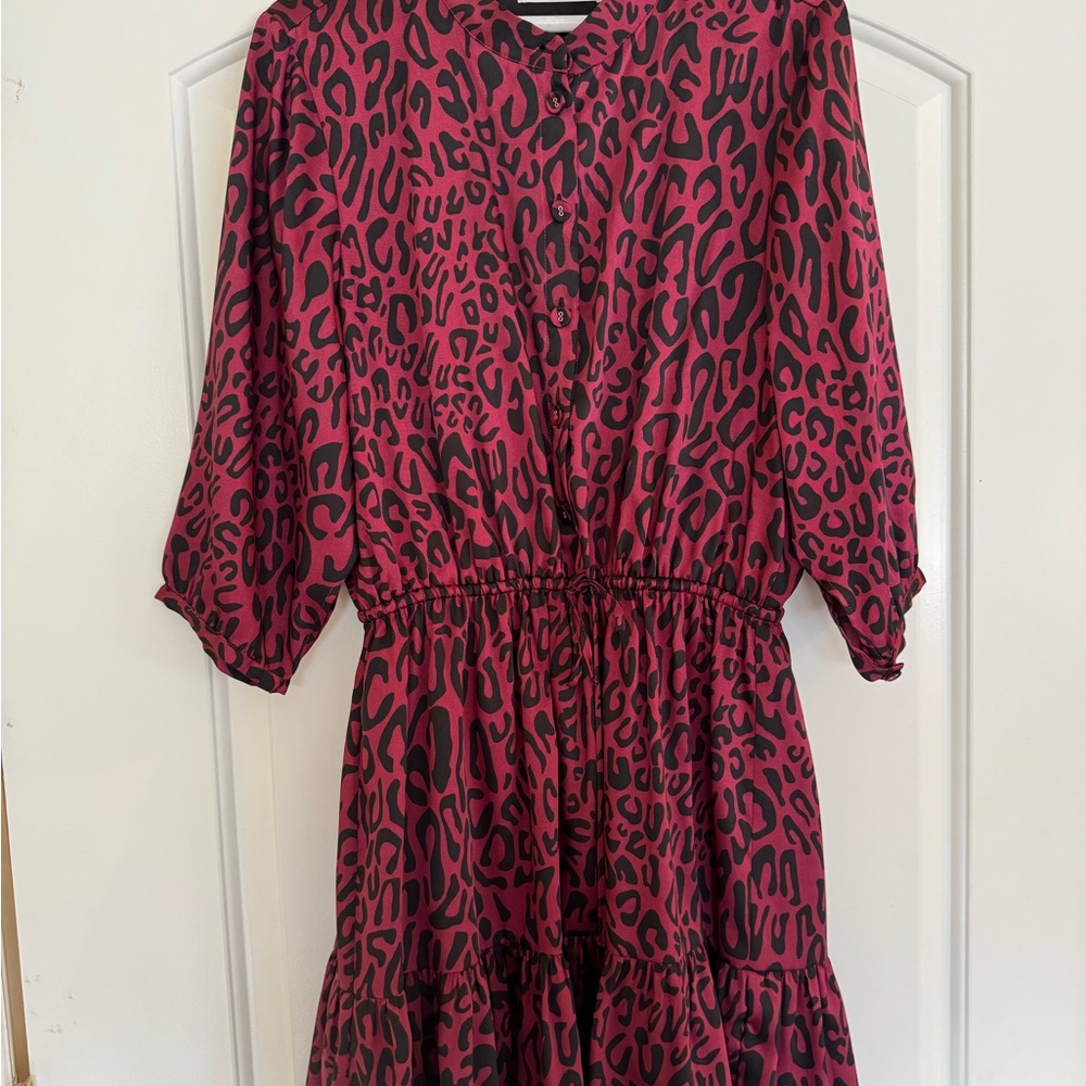 Rebecca MINKOFF Maroon and Black Leopard Print Dress